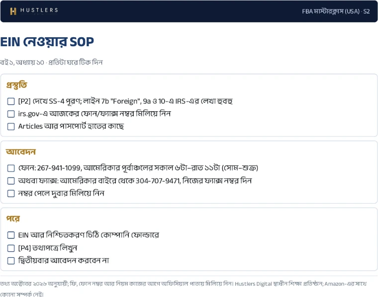 চেকলিস্ট: EIN নেওয়া, প্রথম পাতা